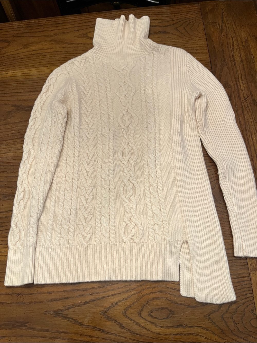 Nordstrom Collection Cashmere Cream Cable-Knit Turtleneck Sweater, size small